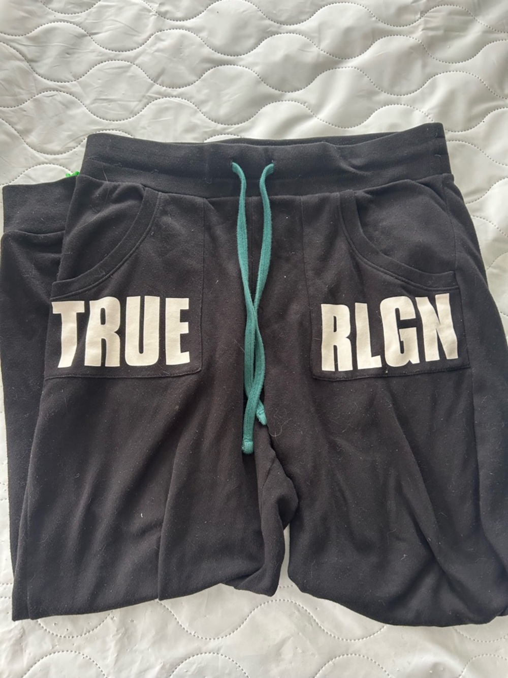 True Religion Black Kids Sweat Shorts with Teal Drawstring